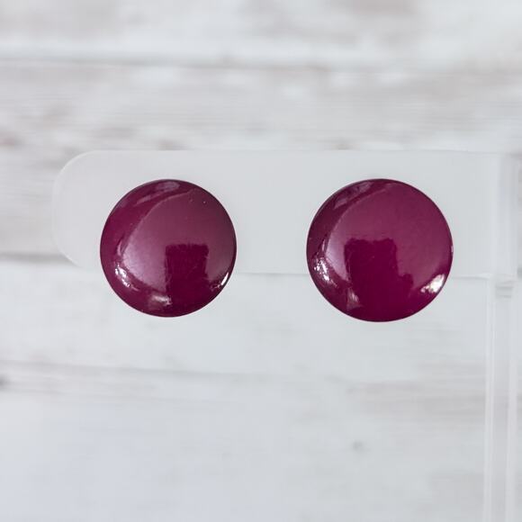 Vintage Clip On Earrings Mulberry Color Circle Retro Classy - Picture 1 of 6